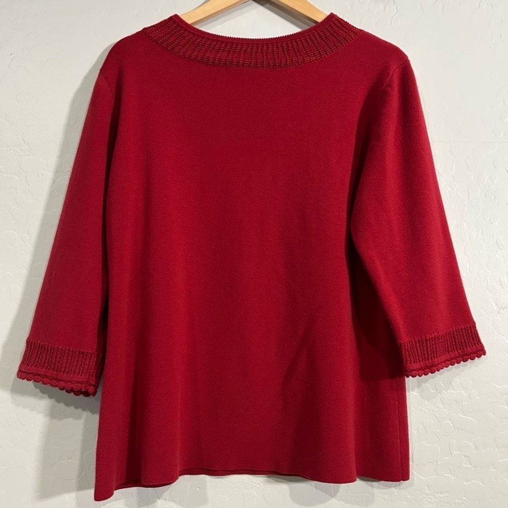 French Laundry Red Crochet Trim Knit Tunic Sweater 1X Plus Size Classic Womens